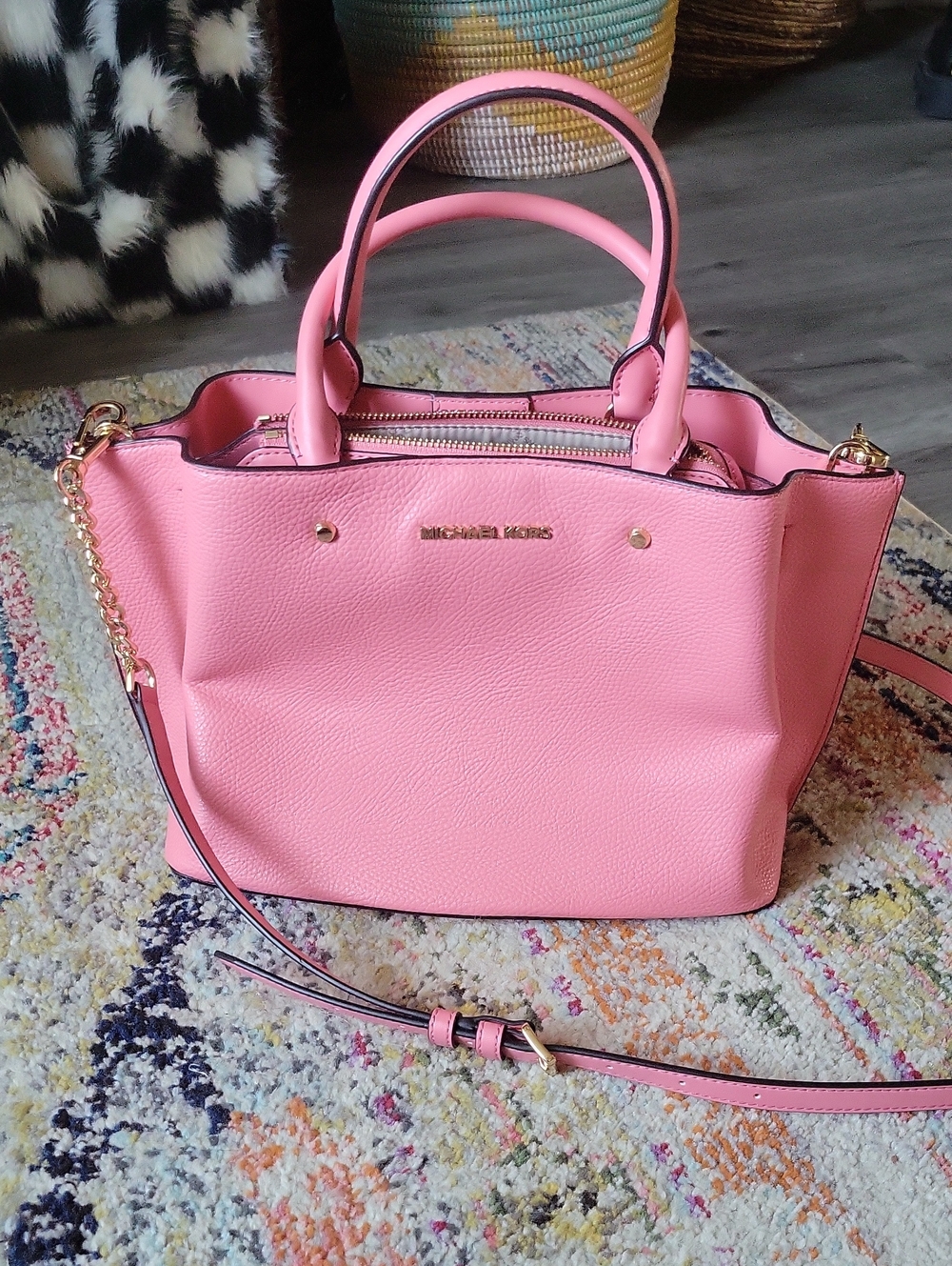Michael Kors Pink Pebble Leather Satchel with Chain Strap